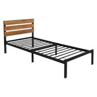 Metalen bed Bedframe met lattenbodem 90x200 cm zwart met houten hoofdbord & voeteneind ML design