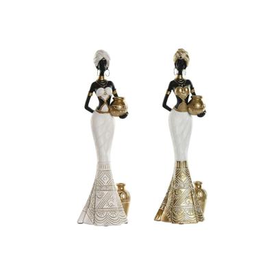 Decoratieve figuren Home ESPRIT Wit Zwart Gouden Afrikaanse 9,5 x 7,5 x 31 cm (2 Stuks)