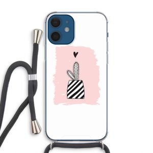 Zwart-wit cactus: iPhone 12 Transparant Hoesje met koord