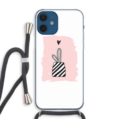 Zwart-wit cactus: iPhone 12 Transparant Hoesje met koord