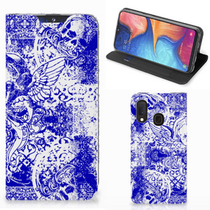 Mobiel BookCase Samsung Galaxy A20e Angel Skull Blauw