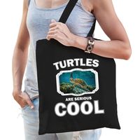 Katoenen tasje turtles are serious cool zwart - schildpadden/ zee schildpad cadeau tas   -