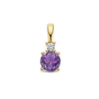 14K Geelgouden Hanger met Februari Geboortesteen & Diamant 0.02ct - 10,5mm
