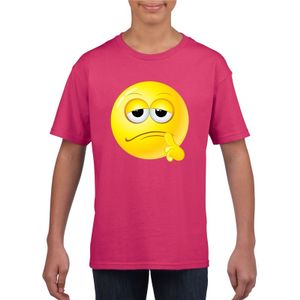 Emoticon bedenkelijk t-shirt fuchsia/roze kinderen XL (158-164)  -