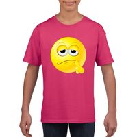 Emoticon bedenkelijk t-shirt fuchsia/roze kinderen XL (158-164)  -