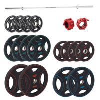 Muscle Power 50mm PU halterschijf set 180KG + halterstang + collar set Muscle Power 50mm PU halterschijf set 180KG + halterstang + collar set