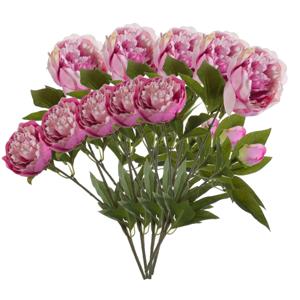 Kunstbloem pioenrozen tak - 5x - 3 bloemen - roze - 70 cm - decoratie