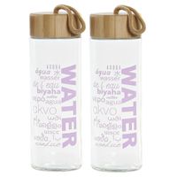 2x stuks glazen waterflessen/drinkflessen roze transparant met touwtje 580 ml