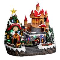 Kerstdorp tafereel - landhuis kerstman - met beweging, muziek en licht - 31 x 32,5 x 24 cm