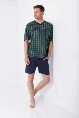 Hajo heren shortama blauw groen geruit