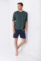 Hajo heren shortama blauw groen geruit