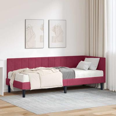 Hoekbedframe met matras Wijnrood 80 x 200 cm Fluweel