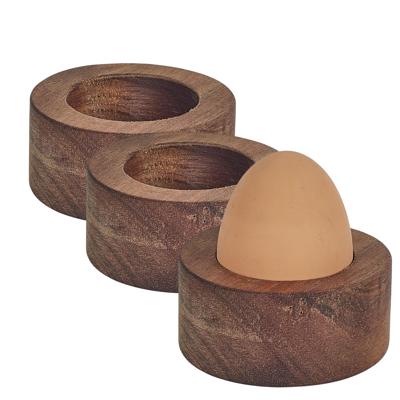 Home deco factory eierdop - 6x - acacia hout - donkerbruin - rond - 6,5 x 6,5 cm