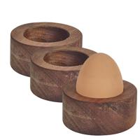 Home deco factory eierdop - 6x - acacia hout - donkerbruin - rond - 6,5 x 6,5 cm