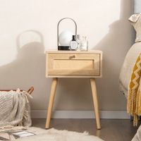 Rotan Nachtkastje Boho Bijzettafel met Handgeweven Rotan Decoratie Moderne Houten Bijzettafel uit het Midden Natuur