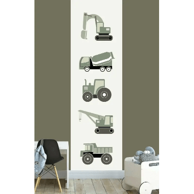 Designed4Kids behangbaan voertuigen wit olijfgroen