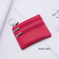 Echte lederen vrouwen kleine portemonnee verandering portemonnees rits kaarthouder portefeuilles (Rose rood)