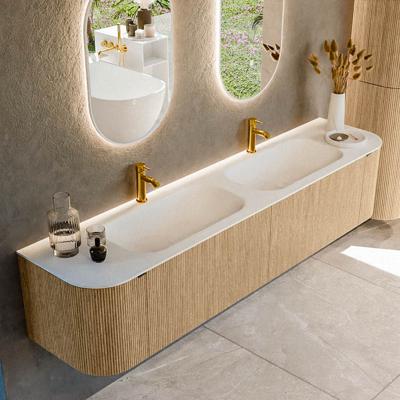 Badmeubel Mondiaz Kurve | 200 cm | Meubelkleur Oak | Wastafelkleur Talc | Dubbele spoelbak | 2 kraangaten