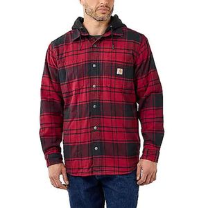 Flannel Plaid Oxblood Hooded Shirt Heren