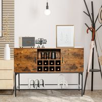 Industrieel Buffet Dressoir Vrijstaande Keukenkast met Wijnrek Roosterplank & 2 Deurkasten Consoletafel voor Eetkamer Hal Bruin - thumbnail