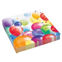 Servetten - verjaardag ballonnen print - 80x - 33x33 cm - feest versiering - wegwerpservetten