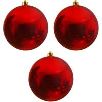 Decoris Kerstbal - 3x - rood - groot - 14 cm - kunststof - glans