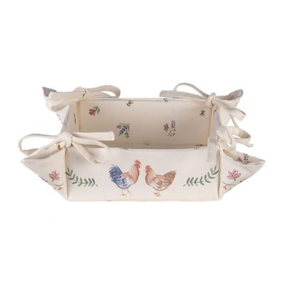 Broodmand beige blauw kip en haan