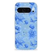 TPU Case voor Google Pixel 9 | 9 Pro Flowers Blue