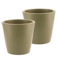 DK Design bloempot/plantenpot - 2x - Vinci - olijfgroen mat - voor kamerplant - D16 x H18 cm - Plantenpotten