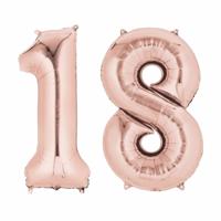 18 jaar verjaardag - Folie ballon cijfers - rose goud - 88 cm - versiering