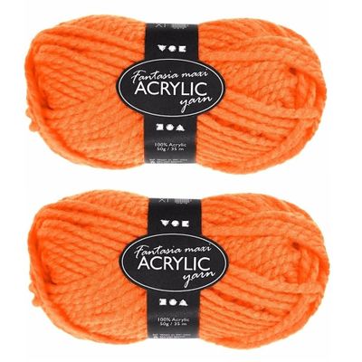 Set van 6x stuks breien/haken bolletjes oranje maxi acryl wol garen 35 meter