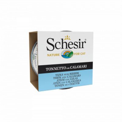 Schesir tonijn met inktvis (jelly) natvoer kat (blikjes) 2 trays (24 x 70 g)