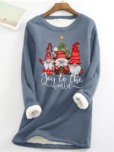 Joy To The World Gnome Santa Claus Crew Neck Casual Fleece Sweatshirt