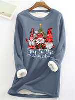 Joy To The World Gnome Santa Claus Crew Neck Casual Fleece Sweatshirt - thumbnail