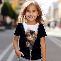 Voor meisjes 3D Kat T-shirt Overhemd Korte mouw 3D-afdrukken Zomer Actief Modieus leuke Style Polyester Kinderen 3-12 jaar Strakke ronde hals Buiten Casual Dagelijks Normale pasvorm Lightinthebox