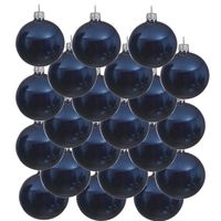 18x Glazen kerstballen glans donkerblauw 8 cm kerstboom versiering/decoratie   -