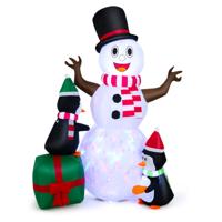 180 cm Voorverlichte Opblaasbare Sneeuwpop met Pinguïns Kerstdecoratie met Witte en Kleurrijke LED-Verlichting Krachtige Blazer