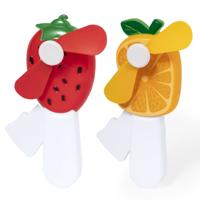 Mini ventilator/handventilator - 2x stuks - aardbei/sinaasappel - verkoeling - festival/zomer