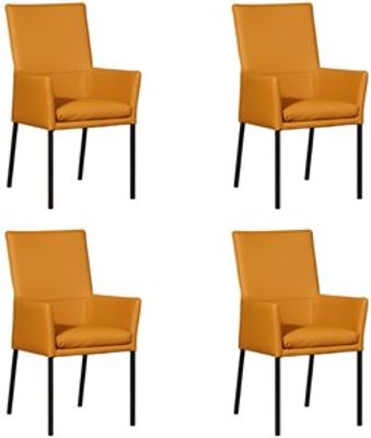Set van 4 Gele leren moderne eetkamerstoelen Royal - poot vierkant zwart - Toledo Leer Leem (geel leer)