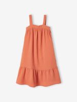 Lange jurk van katoengaas oranje - thumbnail