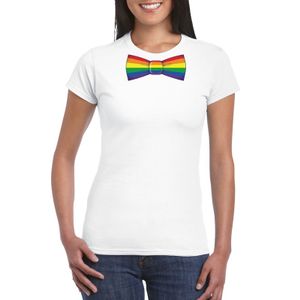 Wit t-shirt met regenboog vlag strikje dames