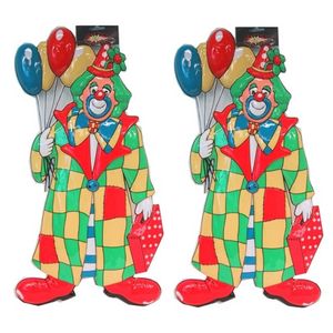 2x stuks clown carnaval decoratie met ballonnen 60 cm - Feestdecoratieborden