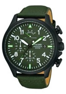 Pulsar horlogeband VD50-X019-PS6055X1 Leder Groen 20mm + groen stiksel