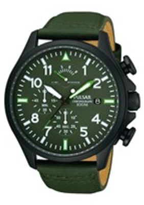 Pulsar horlogeband VD50-X019-PS6055X1 Leder Groen 20mm + groen stiksel