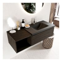 Mondiaz Bukla 120cm badmeubel met open module 40 dark brown 1 lade met wastafel rechts 1 kraangat kleur urban