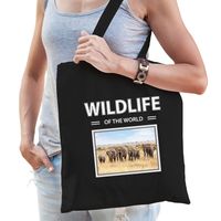 Olifant tasje zwart volwassenen en kinderen - wildlife of the world kado boodschappen tas - thumbnail