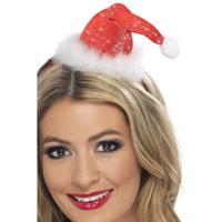 Kerst diadeem - mini kerstmuts - rood - polyester - kerst haarband