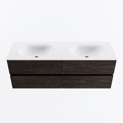 MONDIAZ VICA 140cm badmeubel onderkast Dark Brown 4 lades. Wastafel MOON dubbel zonder kraangat, kleur Talc.