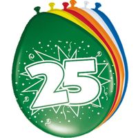 8x stuks Gekleurde ballonnen versiering 25 jaar 8x stuks - thumbnail