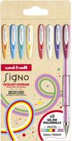 Uni-ball roller Signo Pastel, medium punt, geassorteerde kleuren, etui van 8 stuks